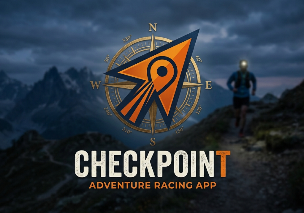 Checkpoint, the official adventure racing app, over a nighttime trail running scene